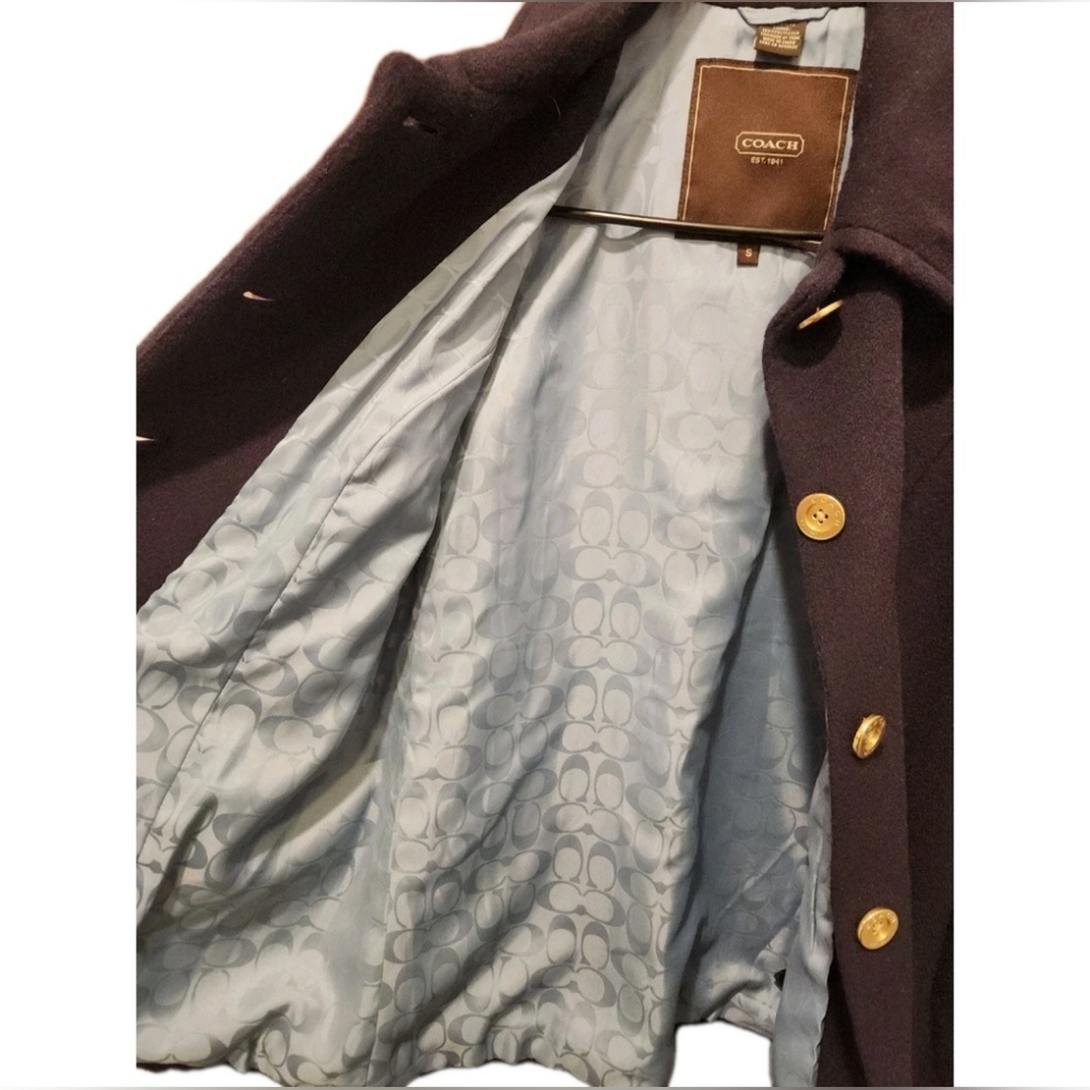 COACH Classic Wool/mohair Blend Car Coat Navy Gold Logo Buttons- Size Small - Picture 6 of 7